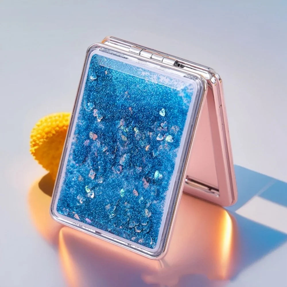 Quicksand Makeup Round Mirror Cute Girl Cartoon Double-sided Mirror Portable Makeup Mirror Home Decoration Accessories Oasis Select Blue 1