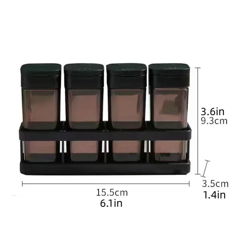 Spice Organizer Set 4-in-1 - Stackable Kitchen Bottles, Airtight Lids for Salt Pepper Baking,Countertop Space Saver Jars Oasis Select brown
