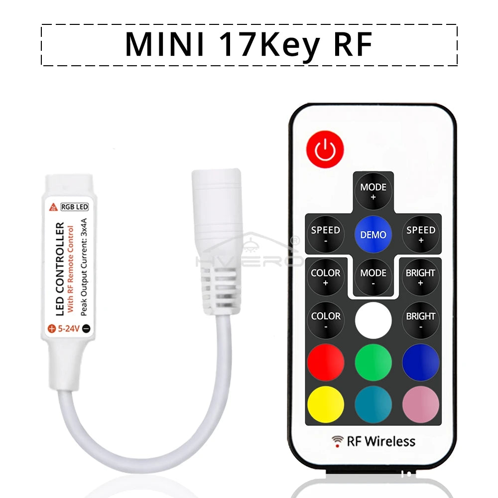 RF 17-Key RGB LED Strip Controller DC 5–24V Wireless Dimmer