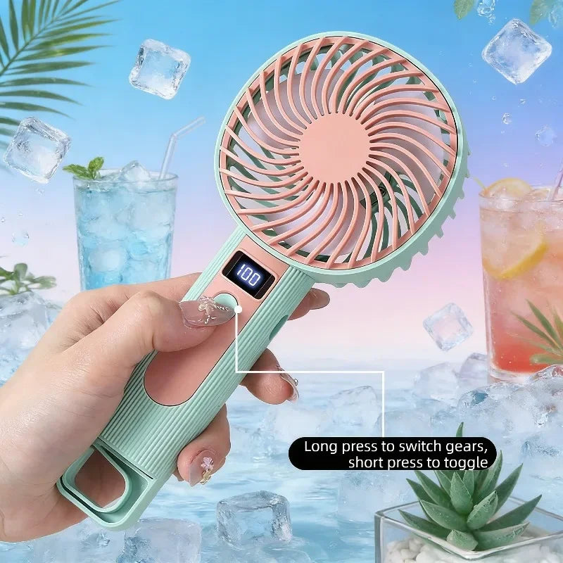 Digital Display Handheld Fan Mini Portable USB Rechargeable 2 in 1 Desktop Standing Cooling Fan for Office Travel Outdoor Oasis Select