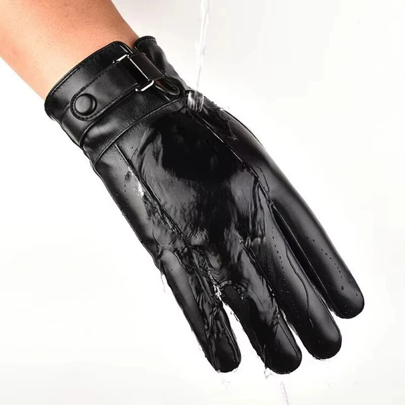 Windproof Touchscreen PU Gloves Unisex Waterproof Warm Outdoor Sports Gloves Solid Color Cycing Skiing Driving PU Gloves Male