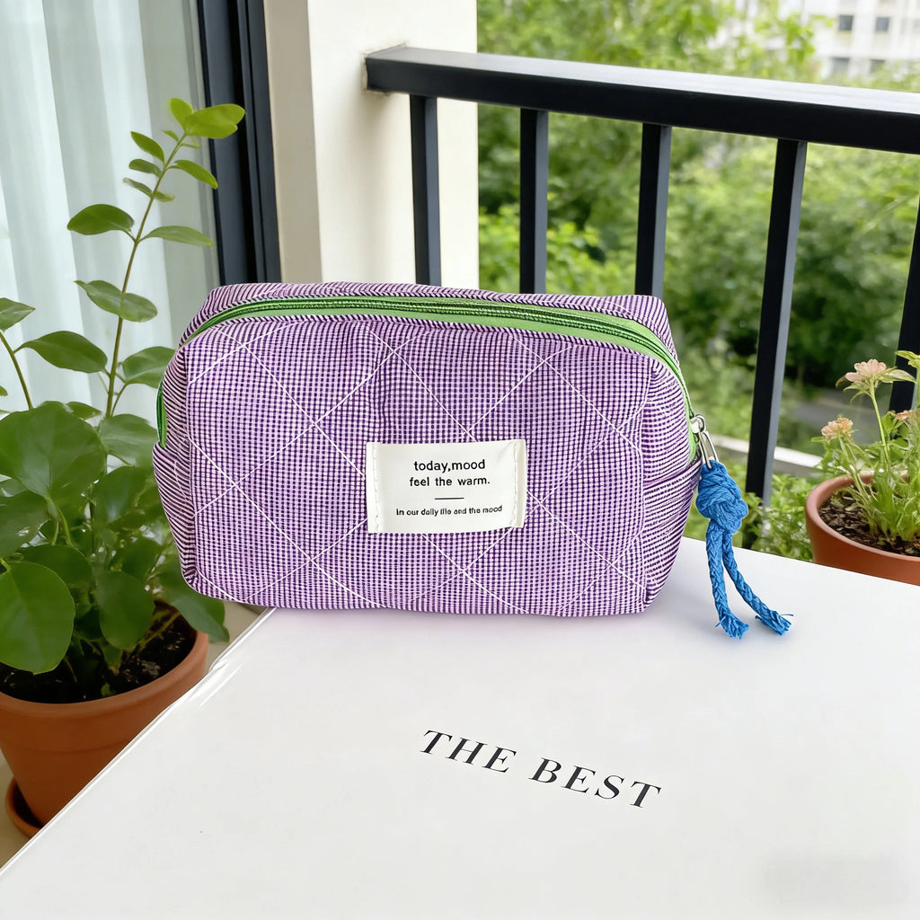 Vintage Plaid Octagon Bag, Japanese Style Makeup Pouch, Cute Cosmetic Bag for Women, Portable Travel Organizer Oasis Select