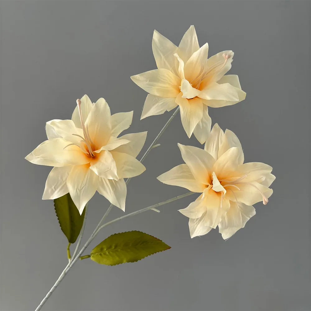 3-Head Artificial Lily Flower Branch | Realistic Silk Touch 65cm