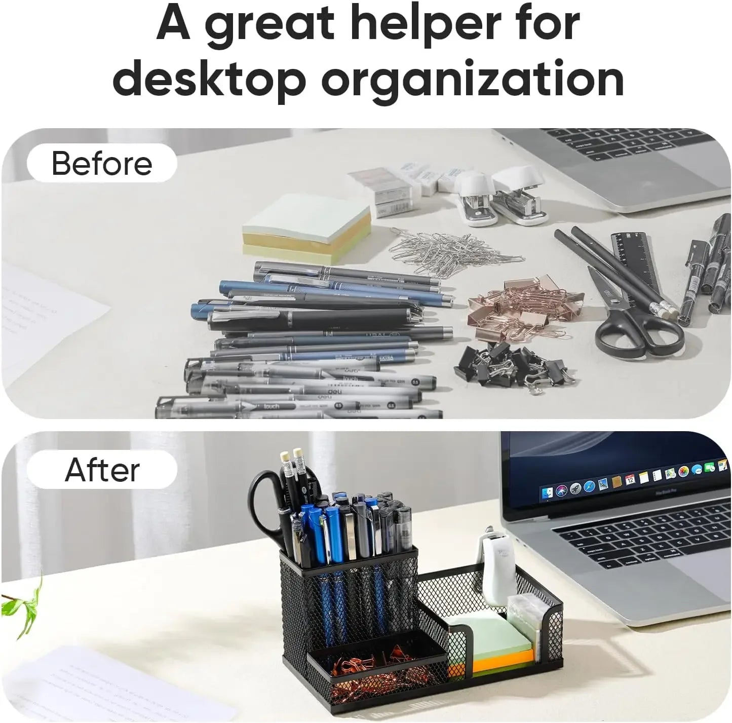Mesh Desk Organizer Office Supplies Caddy with Pencil Holder and Storage Baskets for Desktop Accessories, 3 Compartments, Black Oasis Select