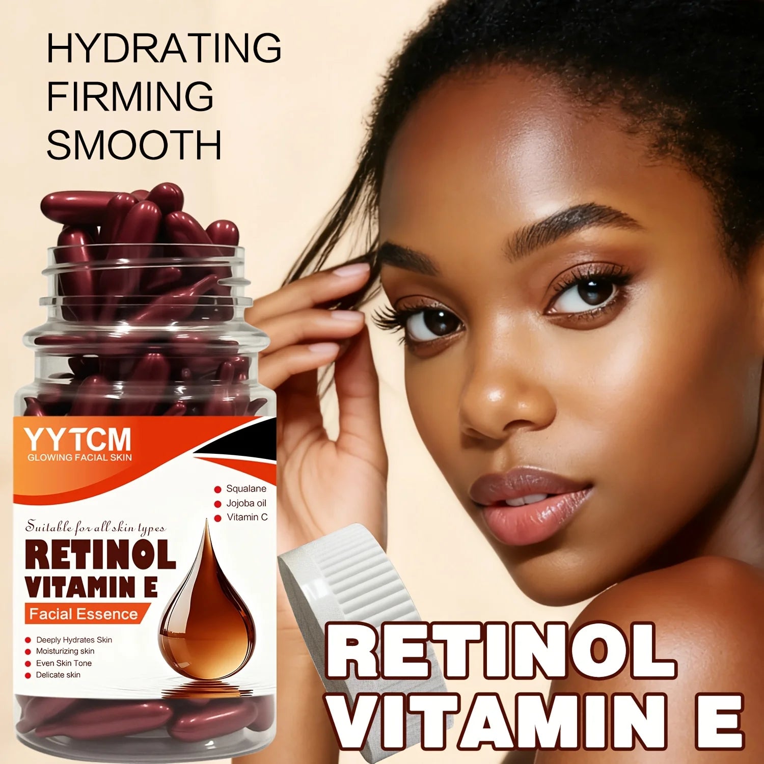Retinol Vitamin E Deep Moisturizing Capsule Essence, Hydrates, Firms, and Smooths Skin, Contains Plant-Based Squalane, Vitamin C, Deep Moisturizing and Brightening Skin Essence (0.4Gx90 Capsules)/Bottle-1 Bottle Oasis Select