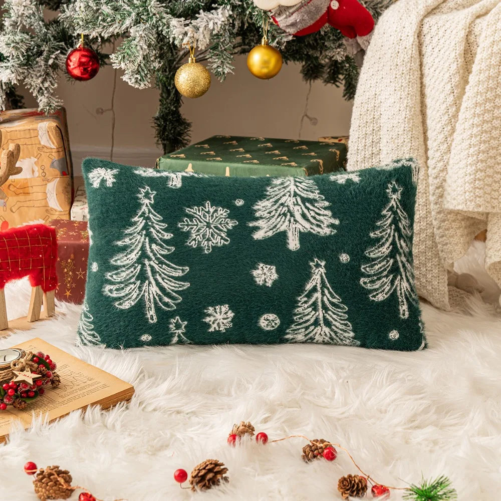 Christmas Tree Knitted Plush Pillowcase | Festive Cushion Cover