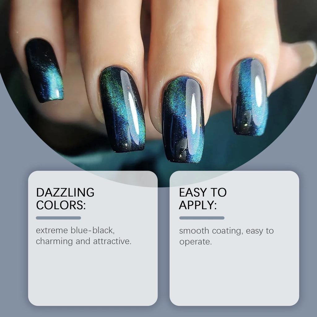 eelhoe Blue-Black Cat Eye Nail Polish – Water-Based Shimmer