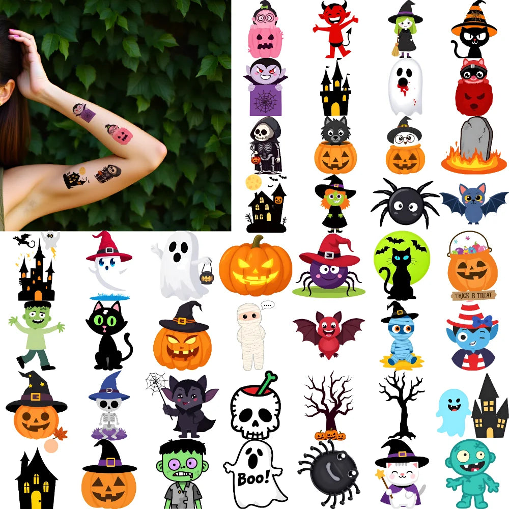 63-Piece Spooky Temporary Tattoo Stickers – Waterproof Halloween