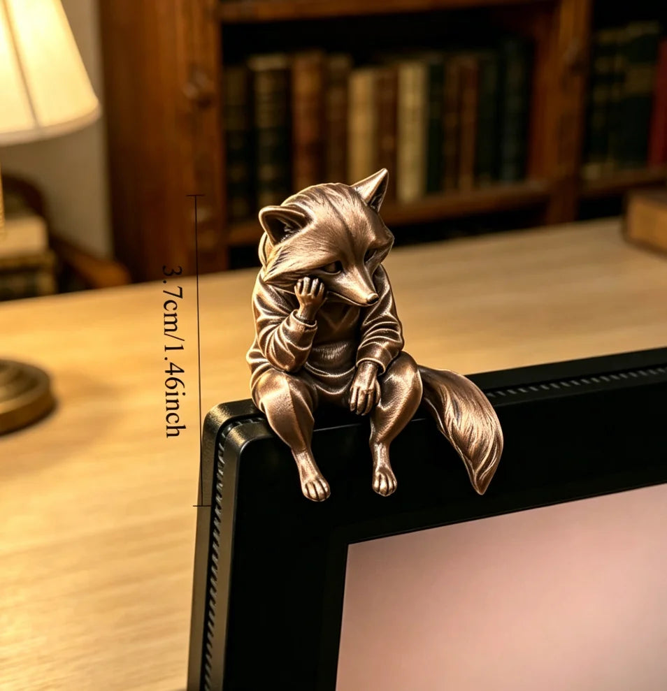 Miniature Thinking Raccoon Figurines Cute Animal Statue Edge Sitter Ornaments for Home Office Desk Monitor and Shelf Decor Gifts Oasis Select Raccoon bronze