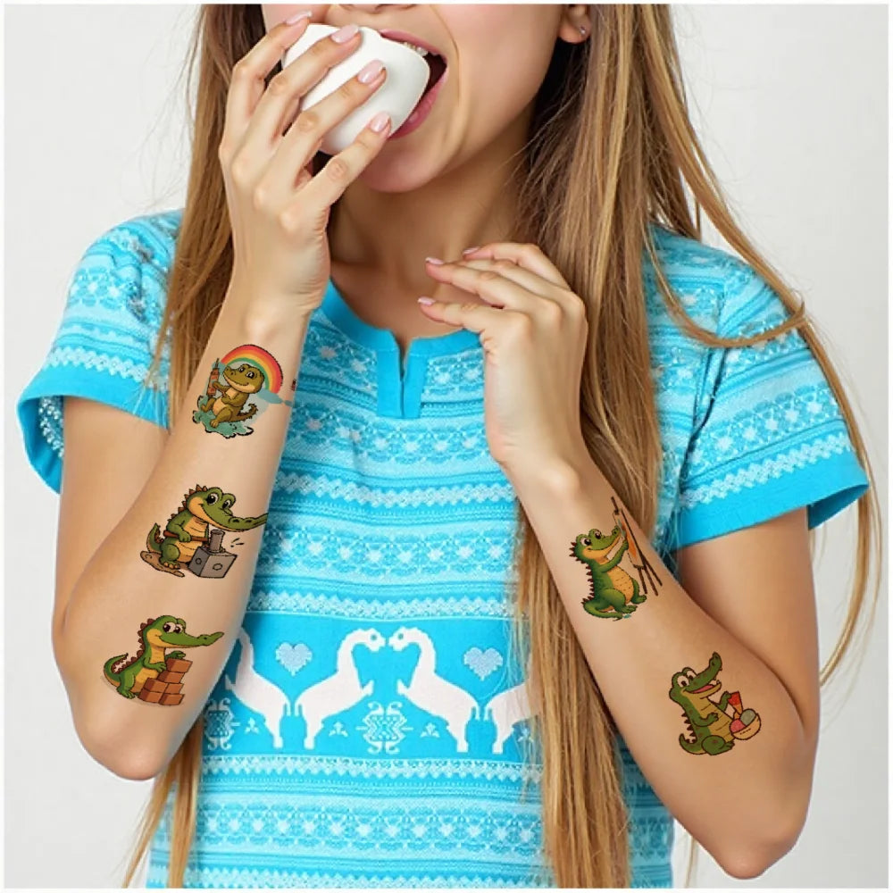 54pcs Cartoon Crocodile Temporary Tattoo Stickers – Waterproof
