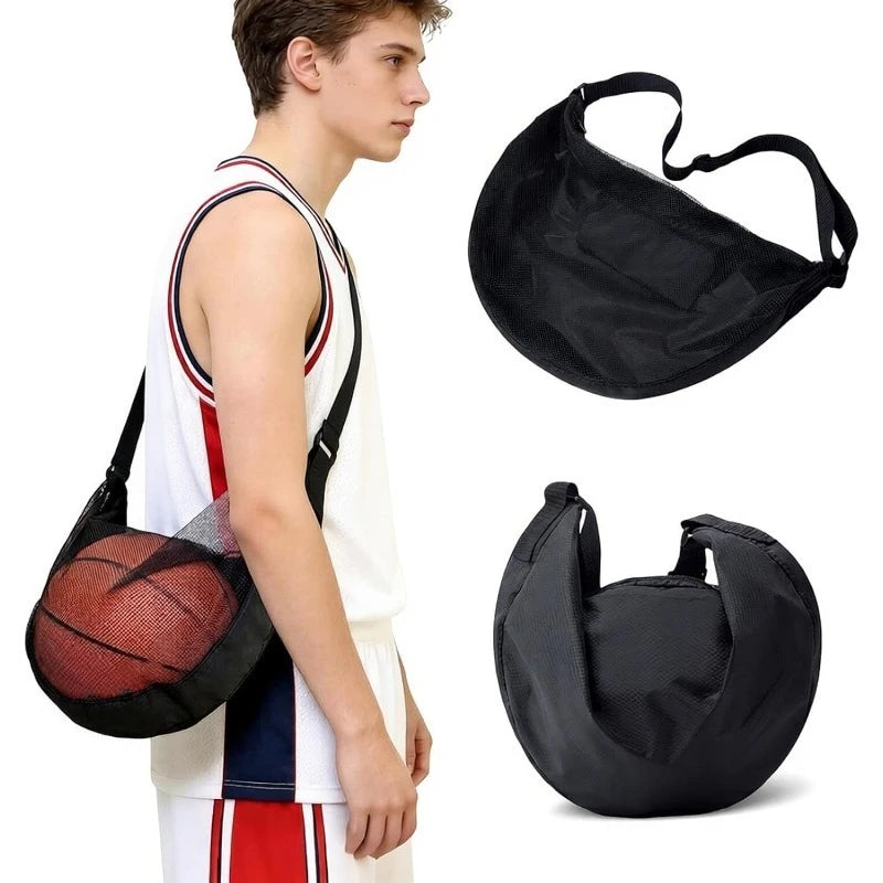 Anti-Tear Mesh Durable Single Ball Bag Fits Size 7 Basketball Soccer Volleyball Crossbody Carrier With Adjustable Strap & Zipper Oasis Select