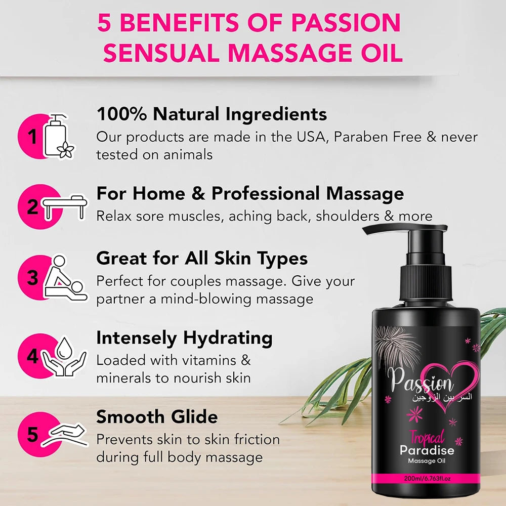 Passion Jojoba Body Massage Oil – Tropical Paradise 200ml