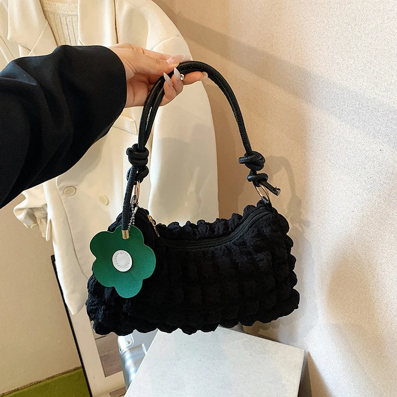 Women's Pleated Bubble Shoulder Bag – Y2K Casual Tote Purse