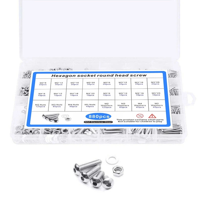 Stainless Steel Screw Button Round Pan Head Screws Hexagon Socket Screw Bolt Nut Washer Set Box Kit Hexagon Socket Screw Oasis Select