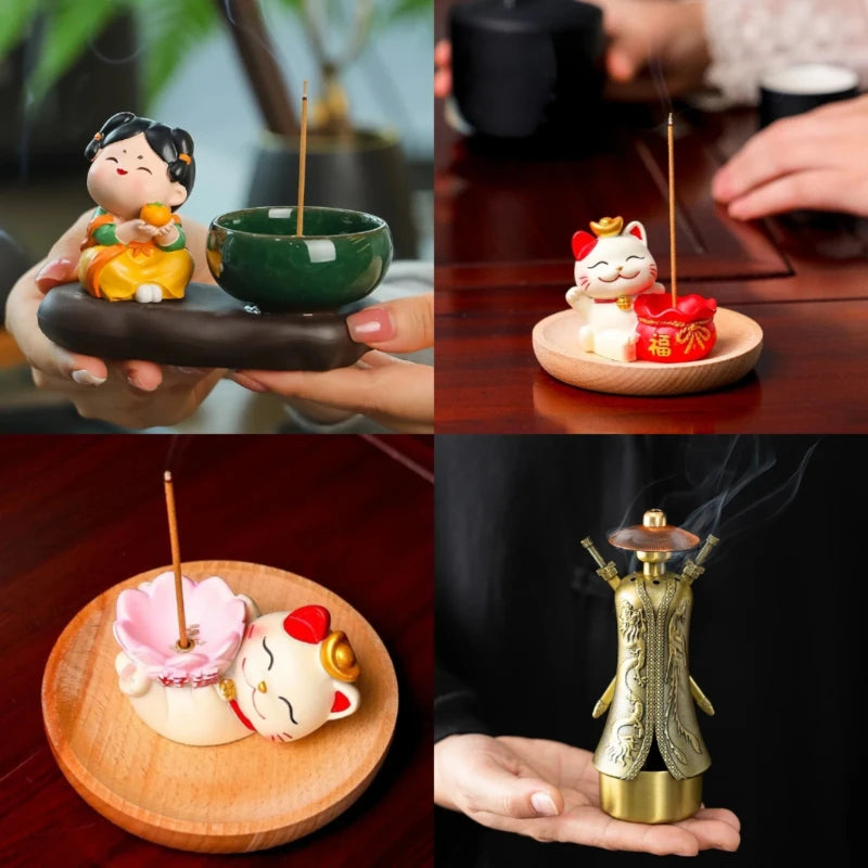 Ceramic Incense Burner Cute Cat Incense Holder Stand,Sandalwood Sticks Porta Incienso Aromatherapy Censer Teahouse Home Decor Oasis Select