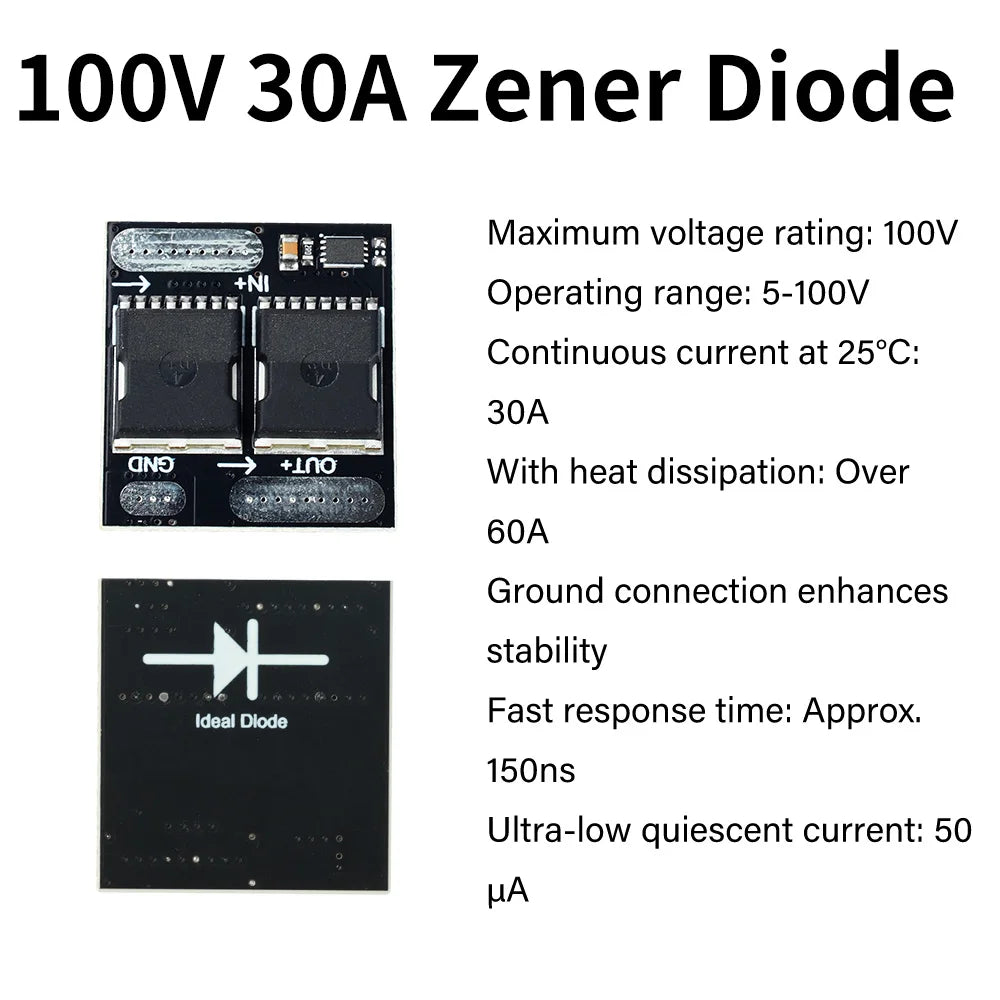 10A 30A Ideal Diode Module Anti-backflow Anti-reverse Ultra-low Power Simulation Mini Rectifier Board 60V 100V Oasis Select