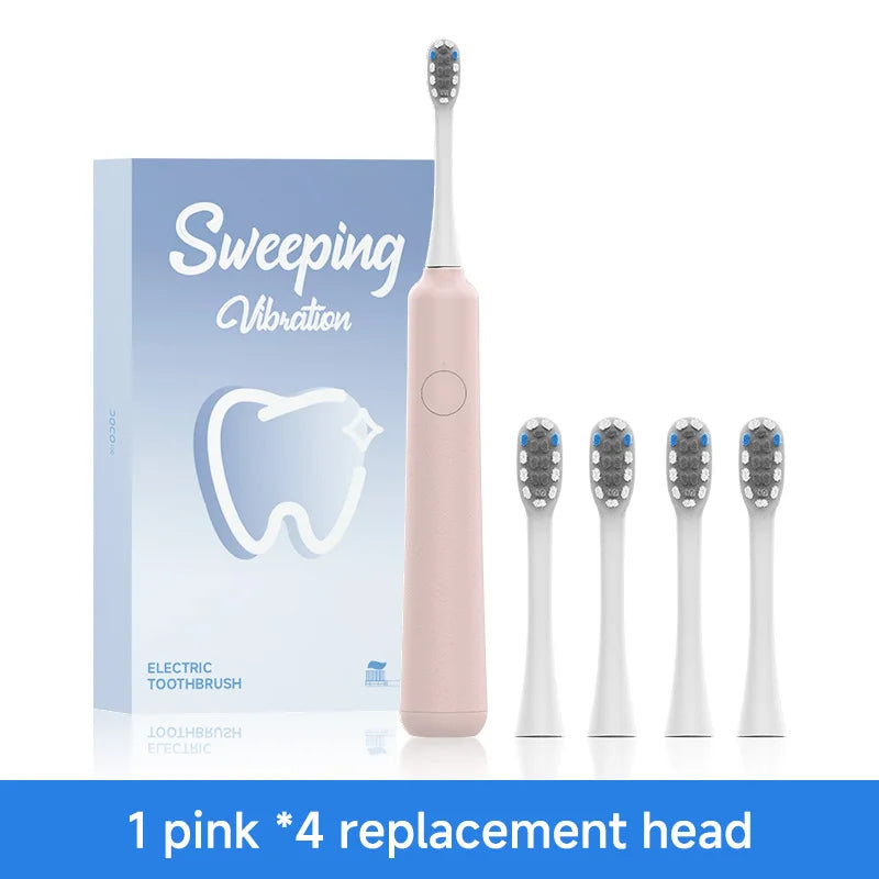 DOCO LAB Sonic Electric Toothbrush 3-gear vibration Mode Smart Whitening Ultrasonic Vibration Teeth Whitening Oral Clean Brush Oasis Select pink 4 heads