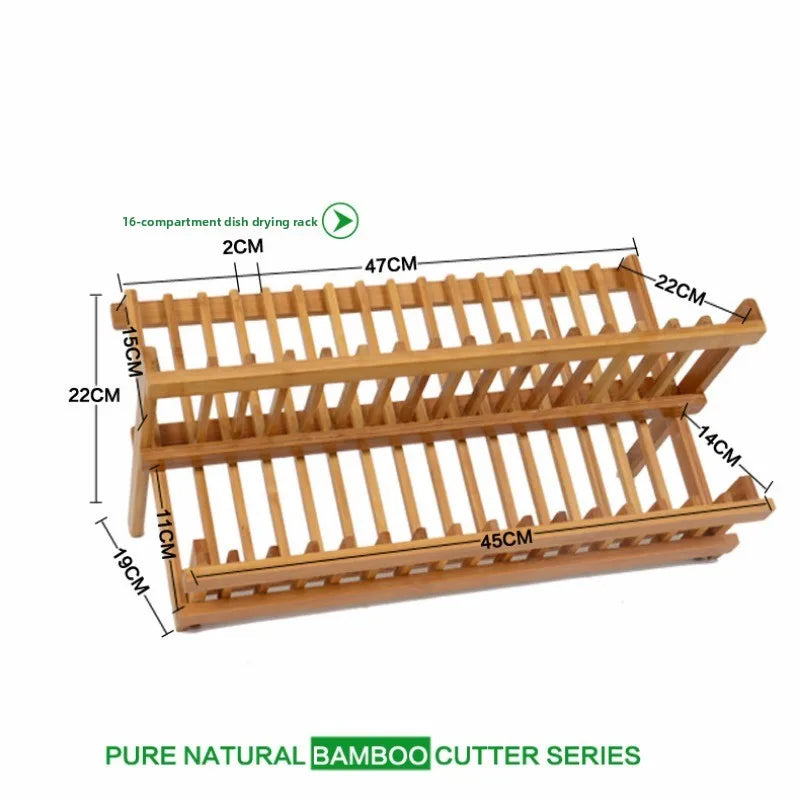 16 grid folding bowl rack, bowl rack, creative bamboo dish rack, household double-layer bowl rack Oasis Select