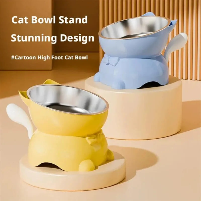 Inclined Raised Cat Bowl Stainless Steel Food Water Bowl Cute Ear Bracket Neck Friendly Pet Feeding Dish Oasis Select