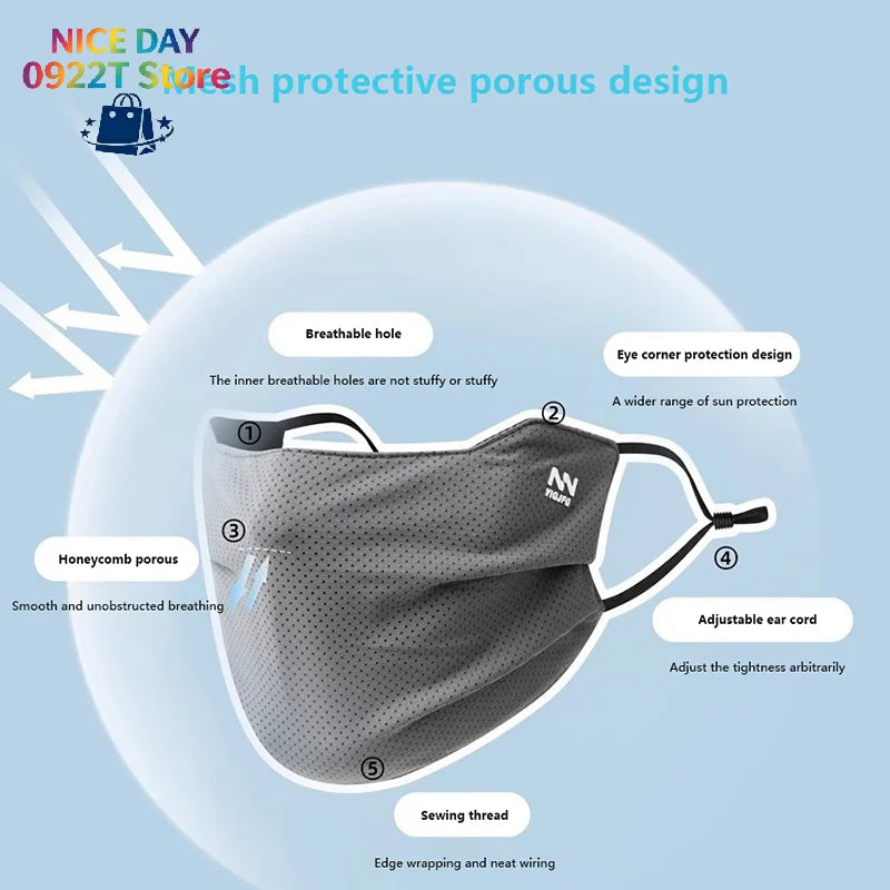 Sun Protection Face Mask For Men Reusable Breathable UV Face Shield Solid Color Washable Face Mask Summer Cycling Face Mask@#X Oasis Select