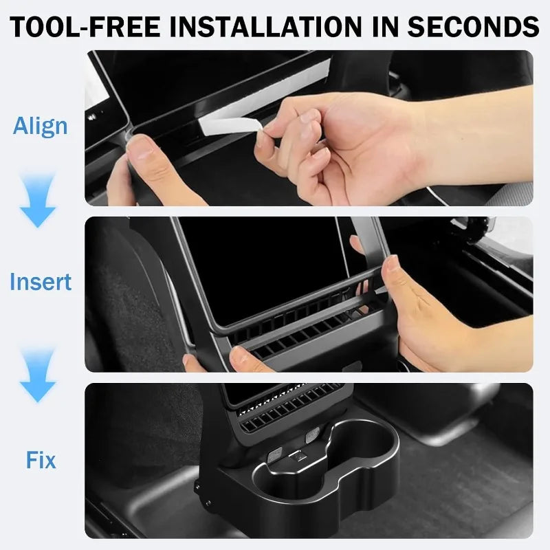For Tesla Model 3/Y Juniper 2025 Easy Install Rear Air Outlet Armrest Box Cup Holder Multi-Function Storage Box Car Interior Oasis Select