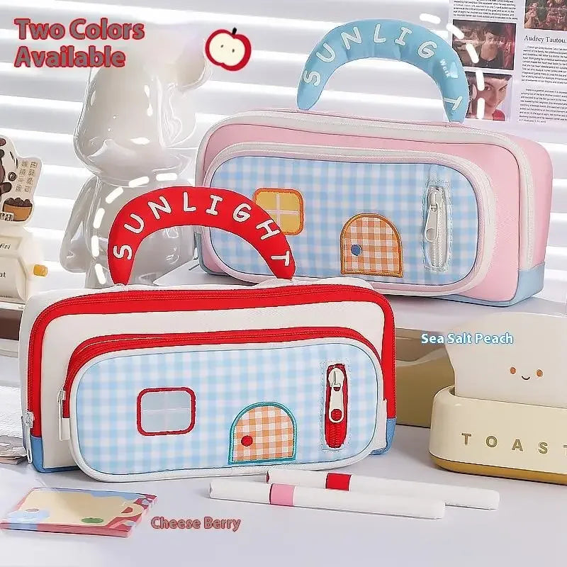 Handheld Dopamine House Pencil Bag Large Capacity Cosmetics Storage Stationery Storage Bag Creative Portable Pen Pencil Case Oasis Select
