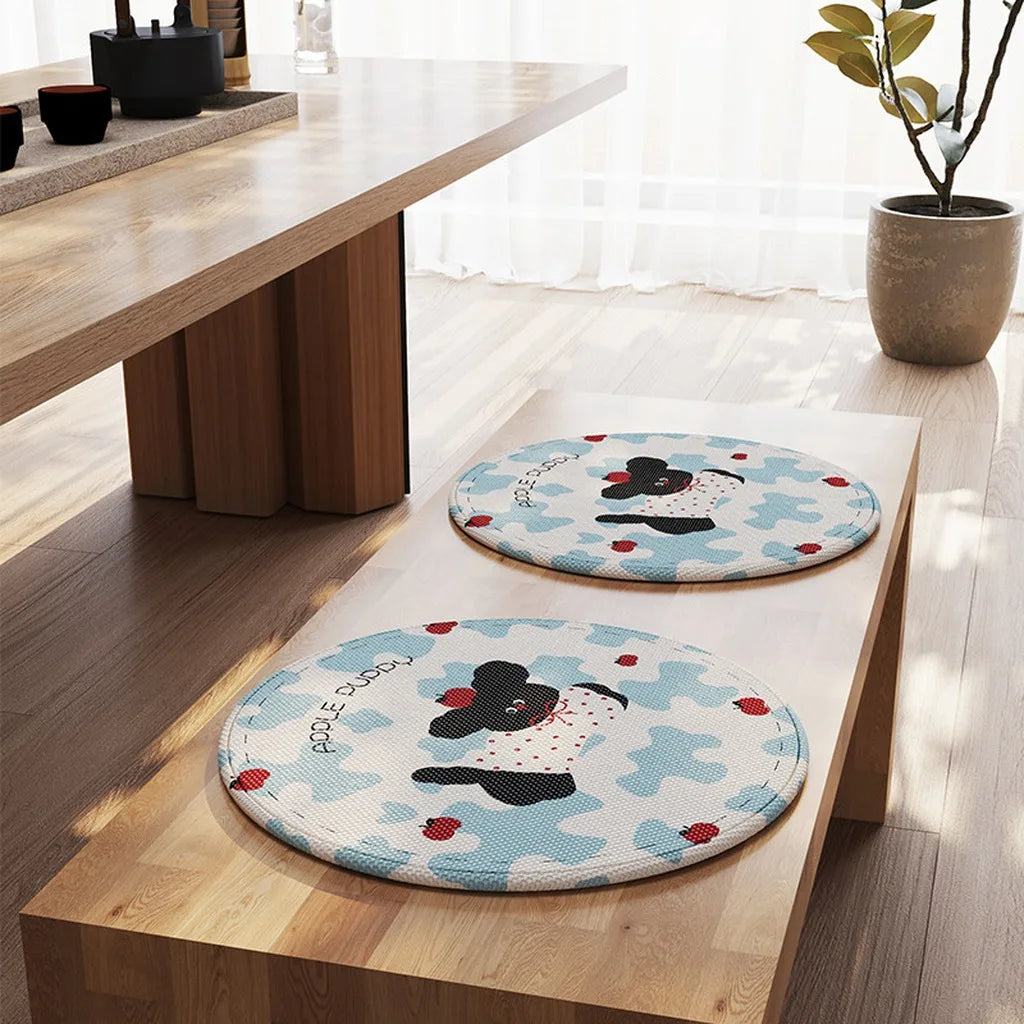30/40/50CM Cartoon Round Ice Silk Seat Cushion Summer Cooling Dining Chair Cushion Anti-slip Breath Cooling Mat Adult/Child Oasis Select dog-30x30cm