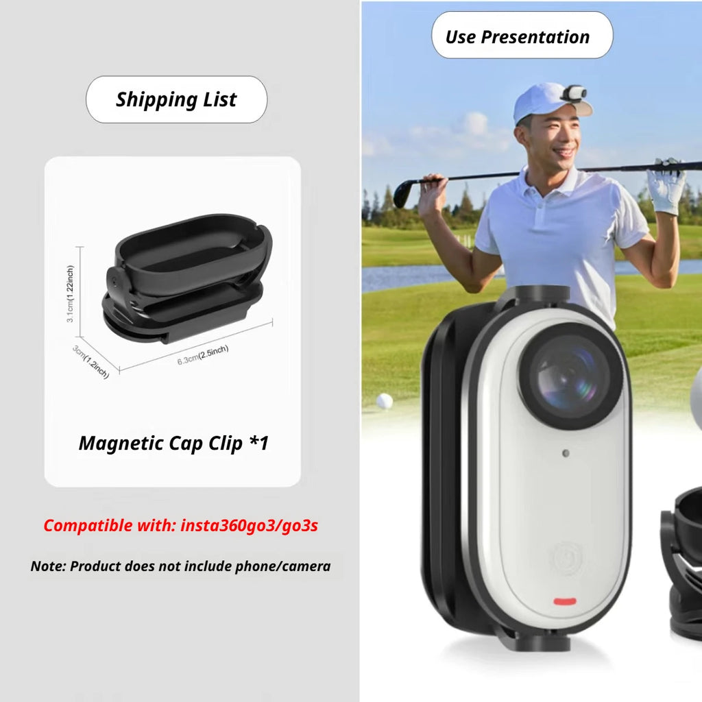 Magnetic Hat Clip Mount for Insta360 Go Ultra GO 3S & DJI Osmo