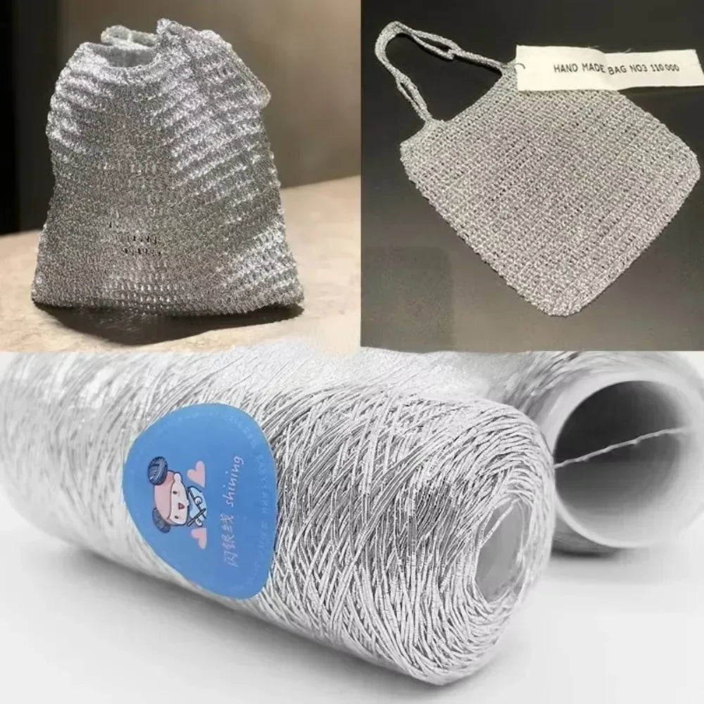 Silver Handmade Crochet Yarn Popular Style Woven Flash Core Wire 200g Ball for Small Bag Knitting Needle Craft Supply Oasis Select
