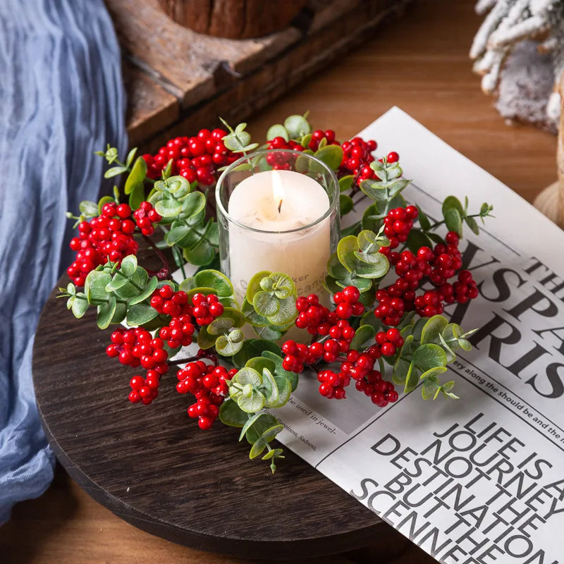 Eucalyptus Christmas Wreath Candle Ring Berry Candle Decorative Table Setting Accessories Candle Holder Wreath Oasis Select