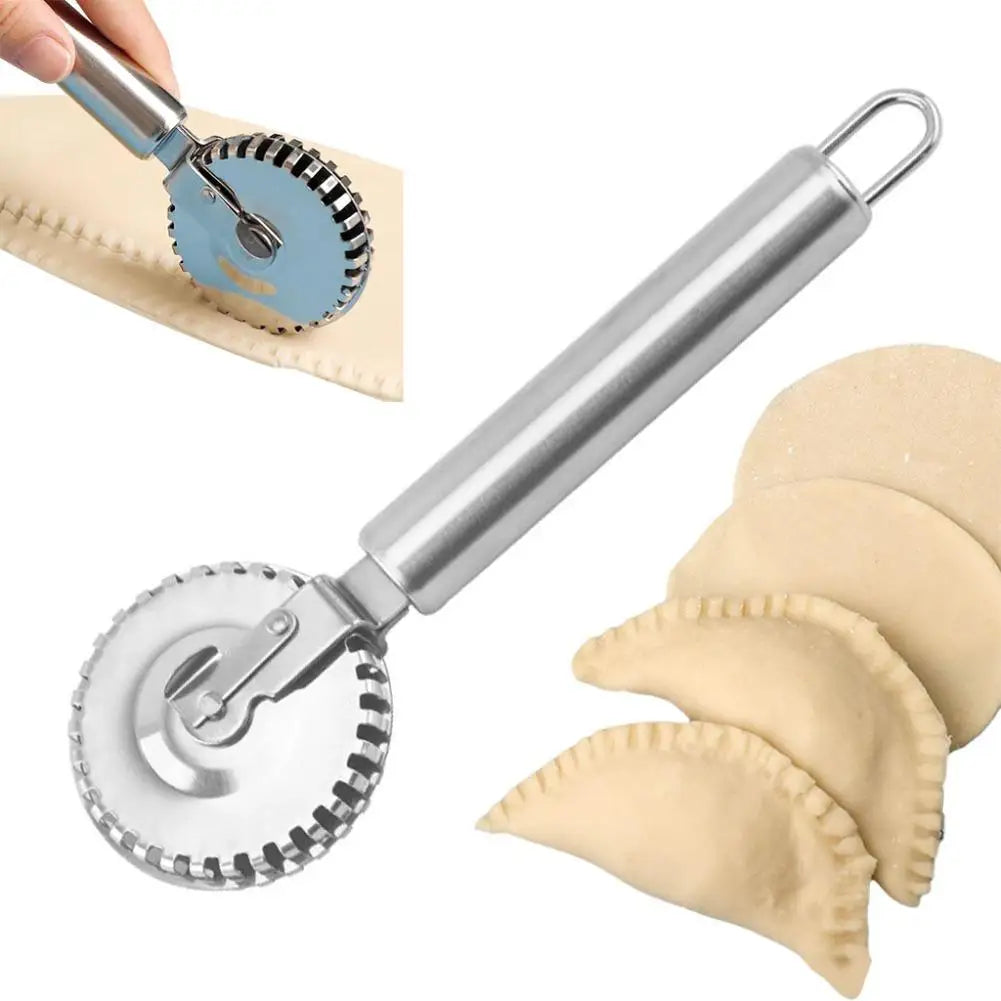 Stainless Steel Dumpling Embossing Cutter Wheel Hand-Cutting Baking Tool for Side-Embossed Biscuit Cookie Mold Pasta Dough Decor Oasis Select