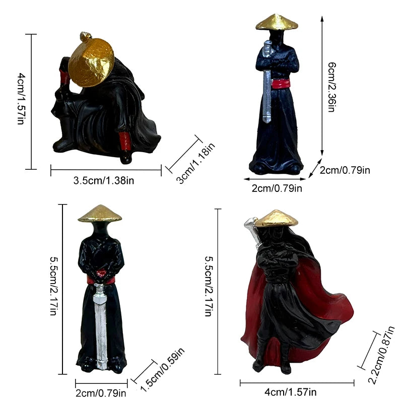 4Pcs/set Resin Mini Figures Model Ancient Japanese Chinese Ninja Samurai Warrior Modeling Cool Miniature Car Decoration Gifts Oasis Select Onesize