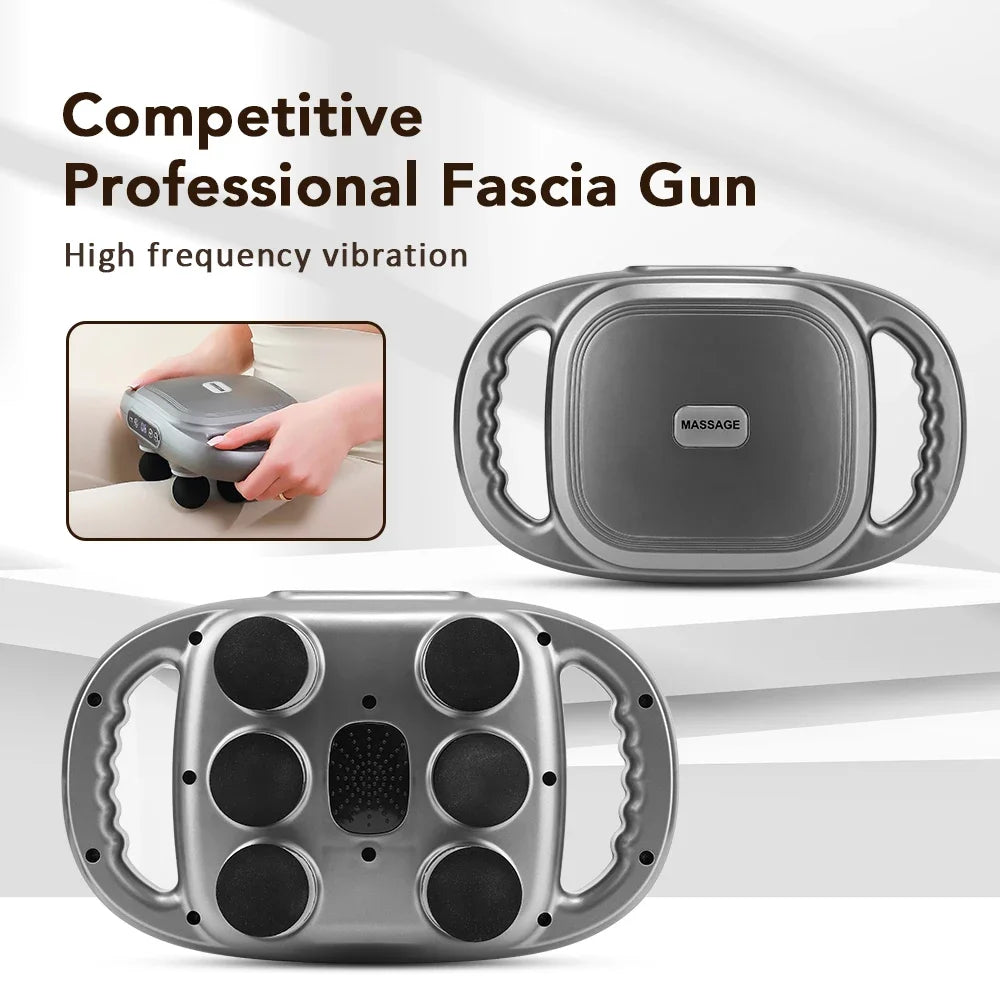 Electric Fascia Massage Gun – 6 Heads, 9 Modes & Red Light