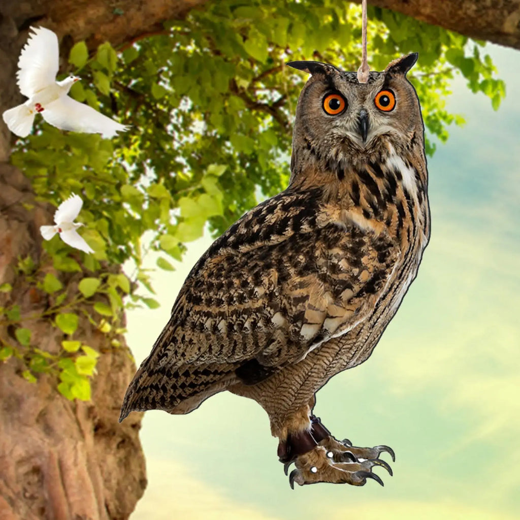 Expel Birds Pendant 2D Owl Scarecrow Pendant Garden Protector Decorative Scarer Pendant with Bell Fake Bird Scare Device Oasis Select