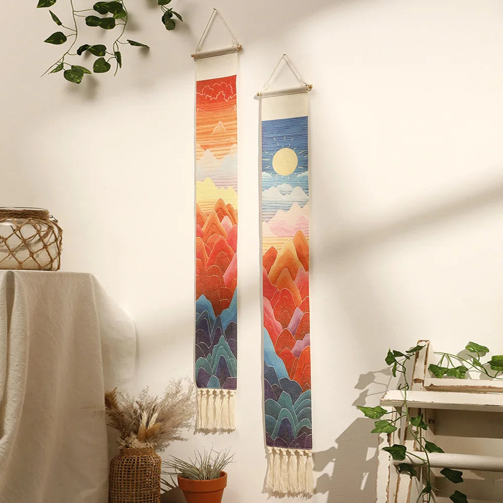 Handwoven Linen Vertical Fringe Tapestry Simple Studio Bedroom Living Room Background Wall Decoration Home Decor Oasis Select