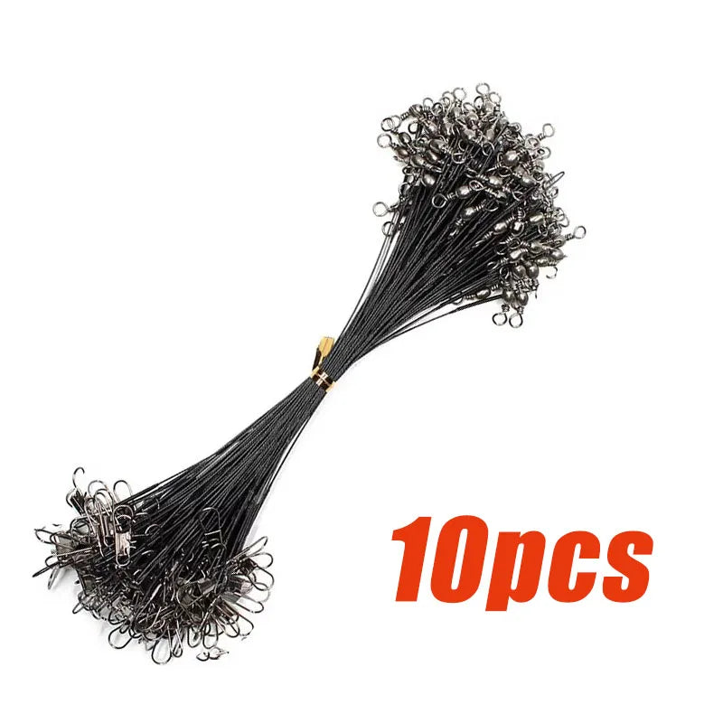10-50pcs Anti Bite Steel Fishing Line Steel Wire Leader With Swivel Fishing Accessory Lead Core Leash Fishing Wire 15cm 20cm Oasis Select 10pcs-Black 20cm