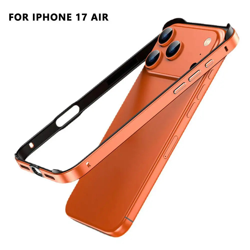 Luxury Alloy Metal Bumper Phone Case For iPhone 17 Air 17 Pro Max 17 Pro Silicone Lining Corner Pads Anti Collision Frame Oasis Select orange 17 Air