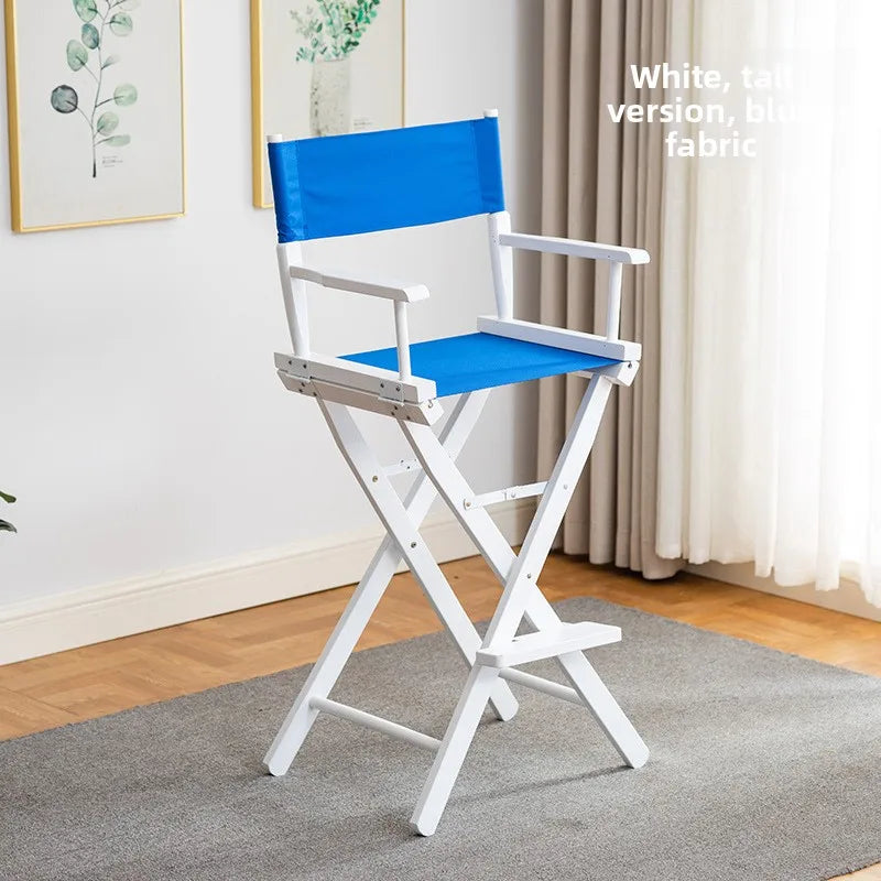 Beech director chair portable solid wood folding chair outdoor leisure chair makeup chair outdoor sketch chair bar chair fishing Oasis Select blue cloth D