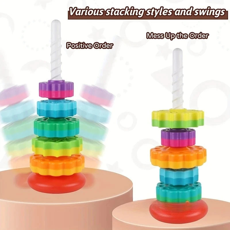 Montessori Rotating Rainbow Tower Baby Stacking Puzzle Toys Safety and Environmental Protection Colored Children's Toys Oasis Select