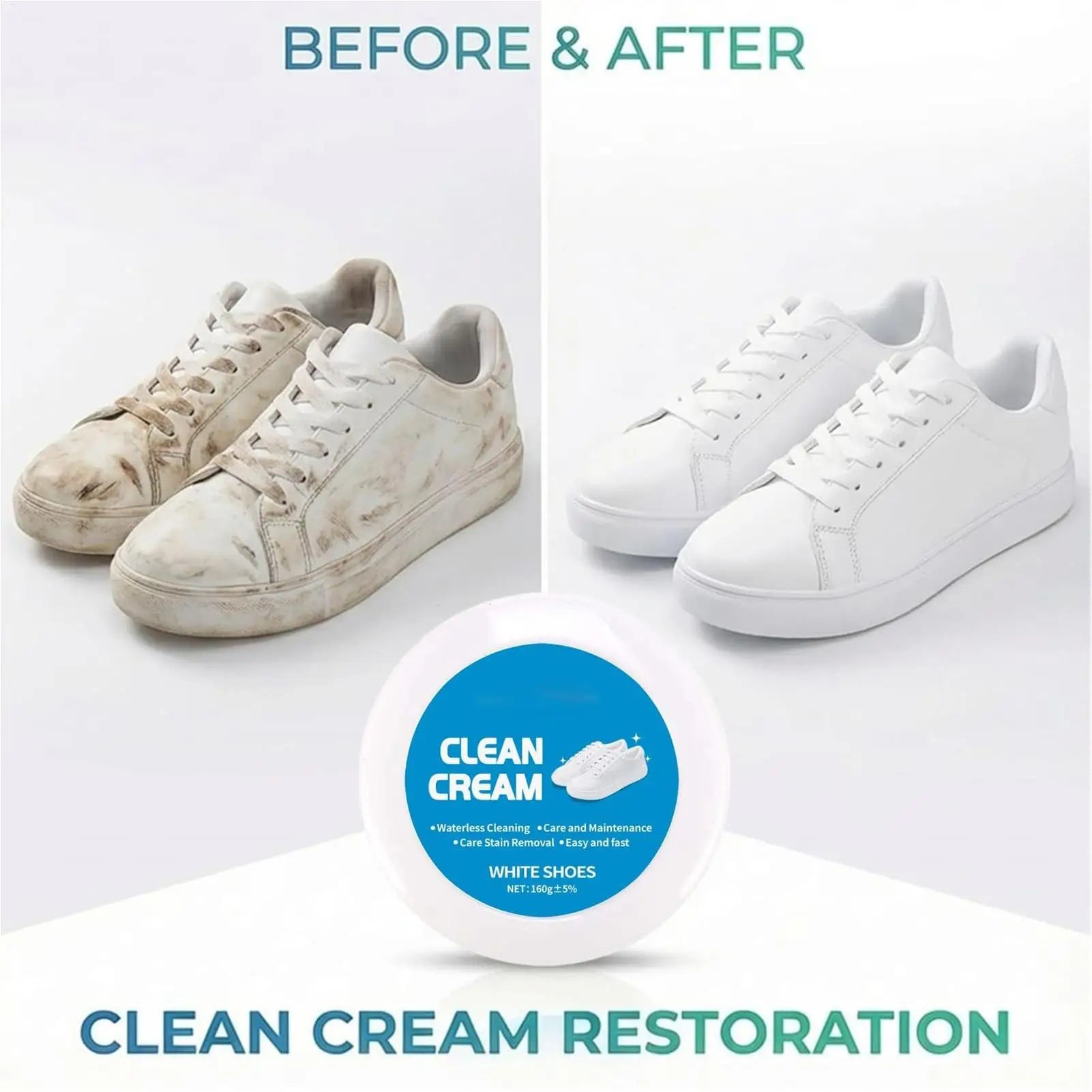 160g White Shoes Cleaning Cream Stains Remover Shoes Whitening All-Purpose Cleansing Cream With Wipe Sponge For Shoes Sneakers Oasis Select