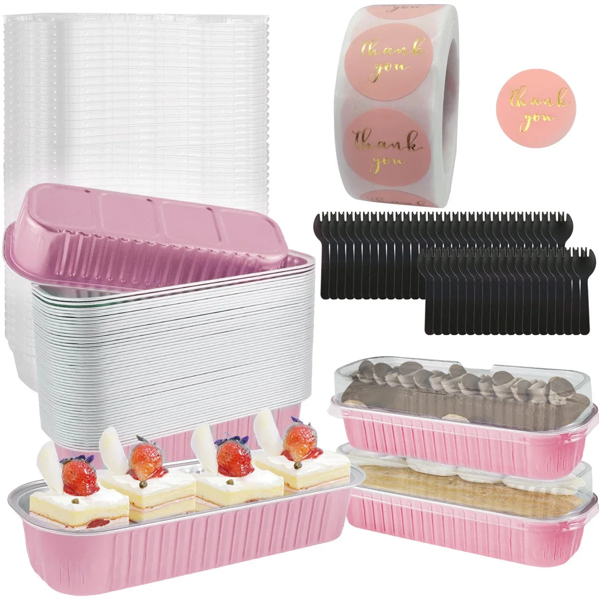 50Set Mini Loaf Pans with Lids and Spoons 6.8oz Rectangle Aluminum Foil Baking Pan Mini Bread Container Heat-Resistant Cake Pans Oasis Select