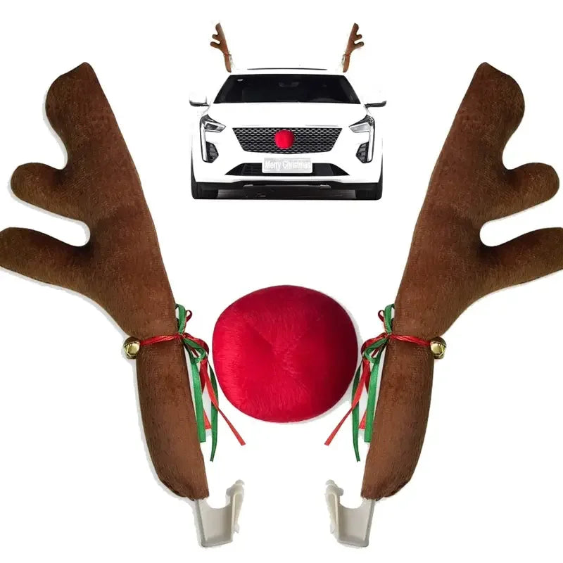 Christmas Car Decoration Deer Horn Antlers Car Kit with Red Nose and Tail for Holiday Gift Set Car Accessories Pendant Oasis Select