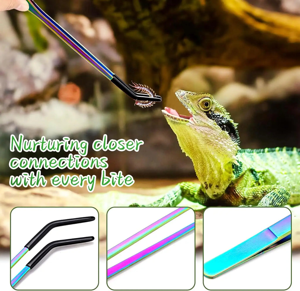 2pcs Stainless Steel Reptile Feeding Tongs with Rubber Tip，10.6" Straight & Crafts - Feeder Tools for Bearded Dragons & Lizards Oasis Select