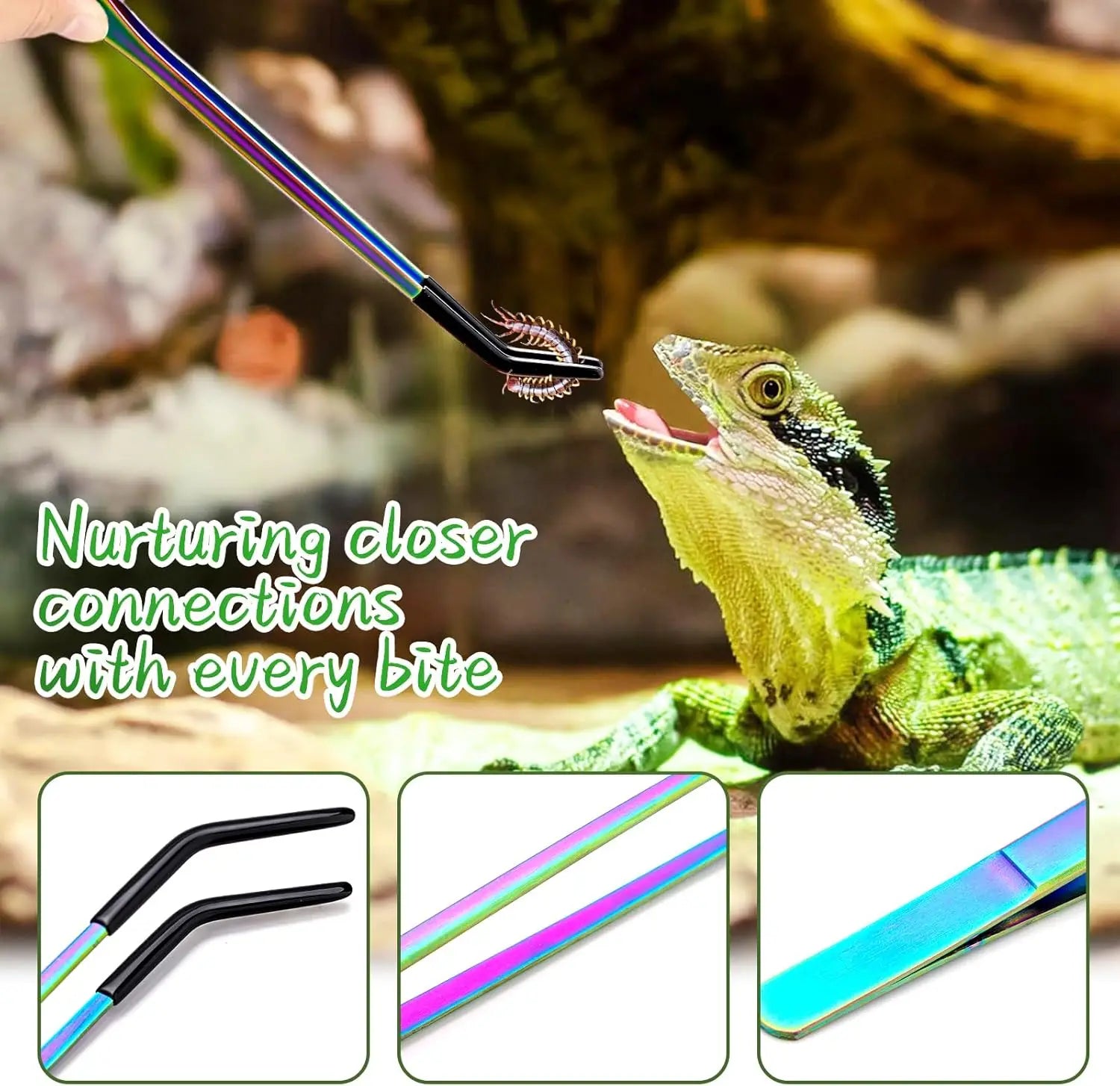 2pcs Stainless Steel Reptile Feeding Tongs with Rubber Tip，10.6" Straight & Crafts - Feeder Tools for Bearded Dragons & Lizards Oasis Select