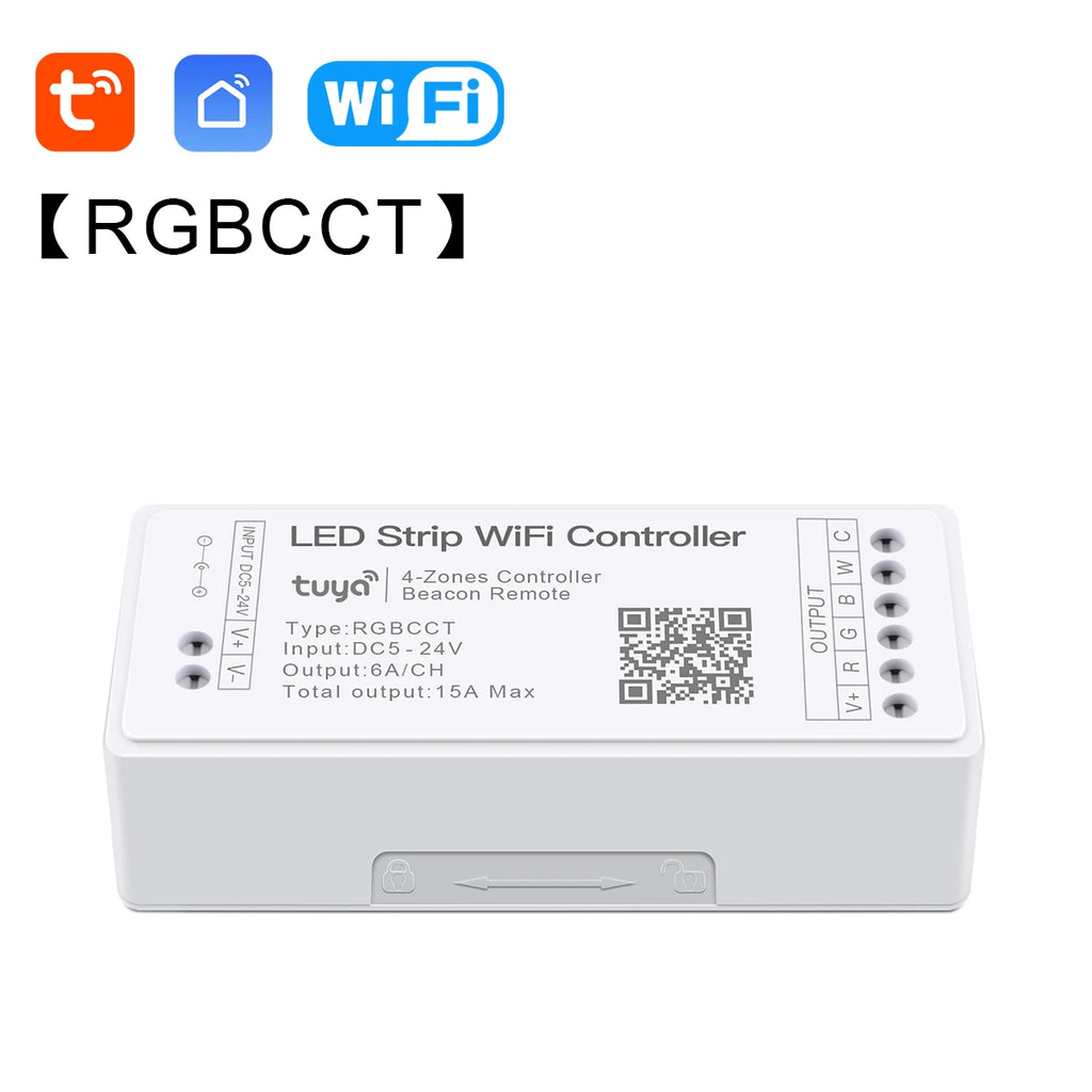 12V-24V Smart Tuya WiFi LED Controller Dimmer Single Color/CCT/RGB/RGBW/RGBCCT LED Strip Controller APP Control for Alexa Google Oasis Select RGBCCT Controller