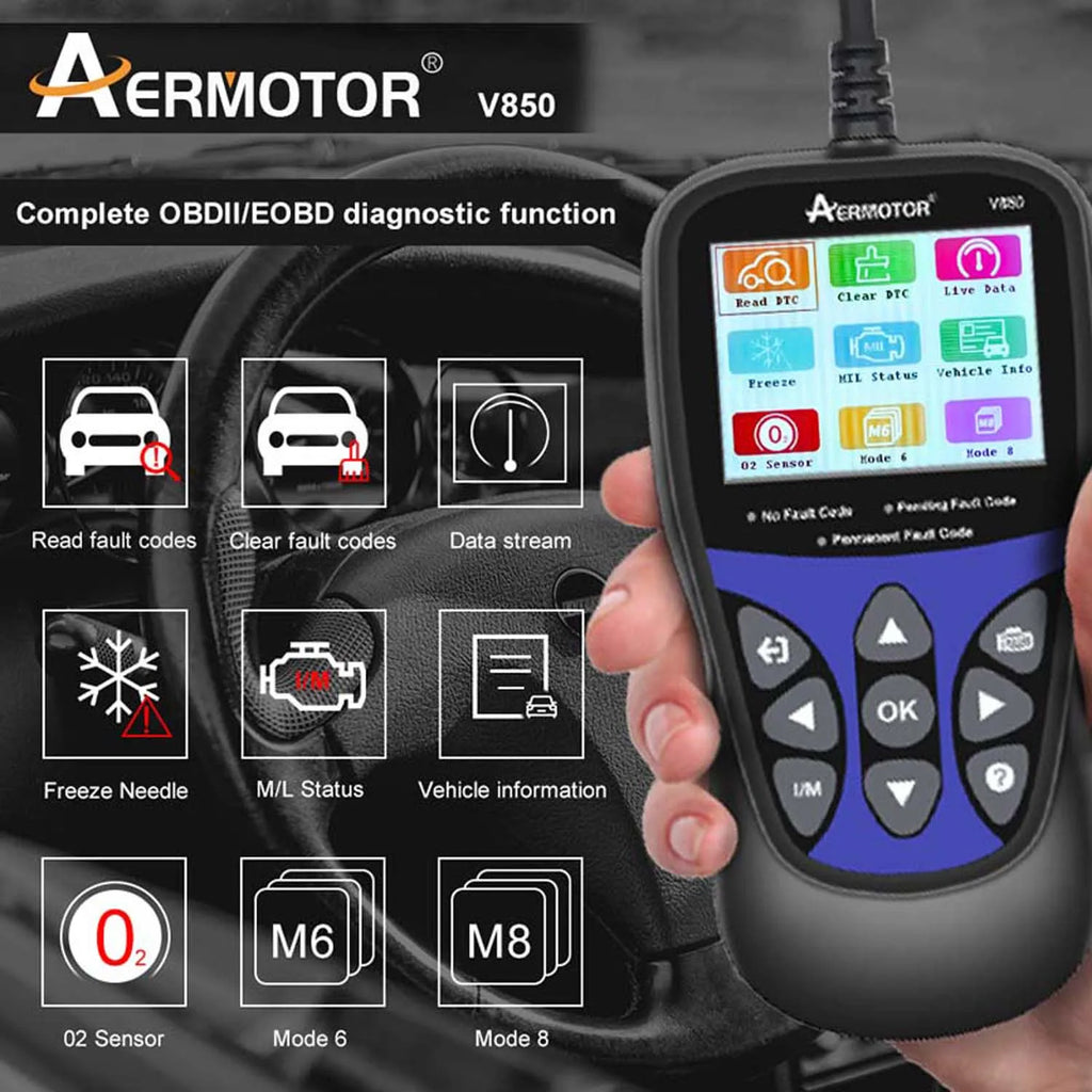 Aermotor V850 OBD2 Car Diagnostic Scanner & Code Reader OBD2 Diagnostic Scanner Oasis Select Default Title