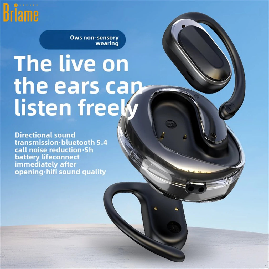 Briame OWS Bluetooth Headphones Wireless Over-Ear Headset with Microphone for Gaming And Music Ball Sport Earphones Black Oasis Select