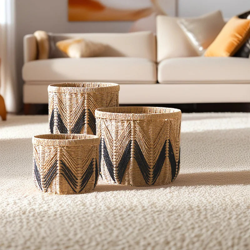 Nordic Wind Floor Storage Basket Rattan Woven Tabletop Woven Basket Decorative Paper Woven Basket Finishing Storage Box Oasis Select