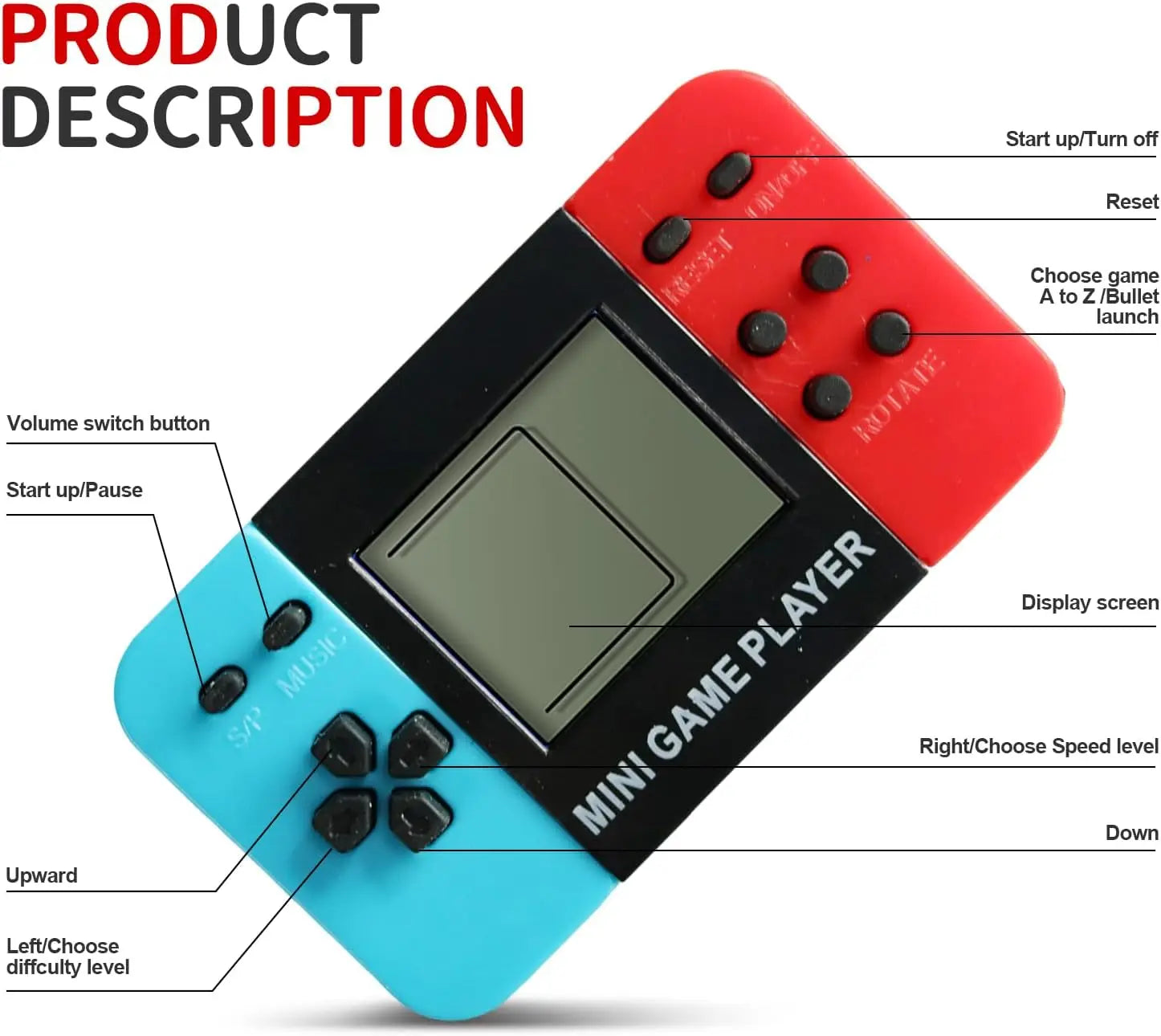 Mini Retro Tetris Game Console Keychain Classic Handheld Video Game Player with Key Ring Portable Pocket Toy for Adults Kids Oasis Select