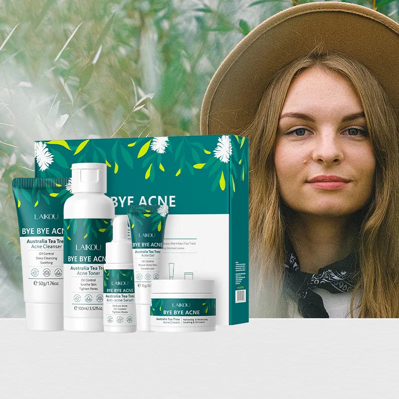 Natural Tea Tree Face Care Kit Complete Routine With Cleanser Moisturizer Toner Serum Gel For Oily Skin Oasis Select 92993 5SET